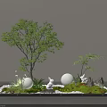 Tree Planter with Green Tree Moss Pebbles White Spherical Lights Rabbit Decorations and Light Strips 3d model