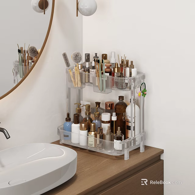 Clear Multi Tiered Acrylic Storage Organizer For Bathroom Vanity Cosmetics And Makeup Brushes 3d model 