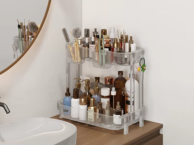 Clear Multi Tiered Acrylic Storage Organizer For Bathroom Vanity Cosmetics And Makeup Brushes 3d model