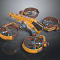 Yellow Multi Rotor Aerial Craft with Four Propellers and Orange Blue Accents in Vintage Design