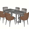 Modern Dining Table Set With Marble Top And Six Brown Fabric Chairs 3d model