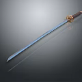 Samurai Character With Blue Blade Sword And Brown Handle Golden Decoration