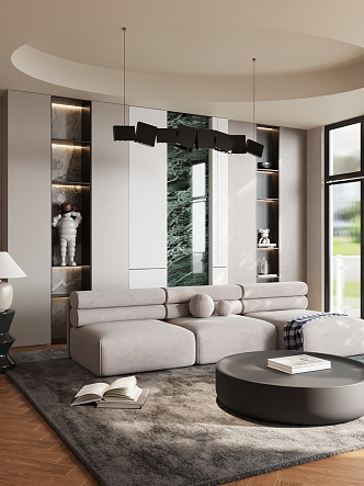 Modern living room sofa combination floor lamp bookcase 3d model