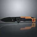 Tactical Folding Knife With Black Textured Blade And Orange Grid Grip Handle