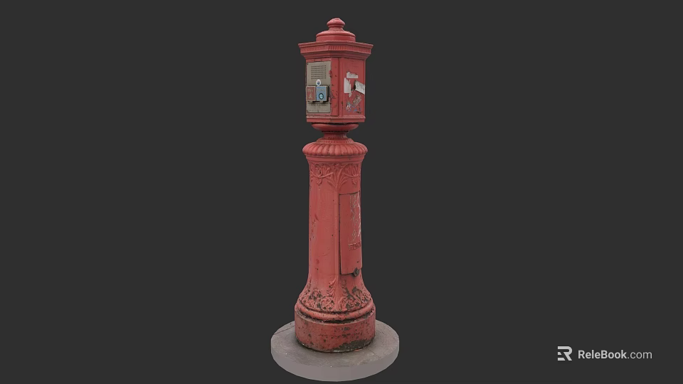 Red Vintage Postbox in Urban Architecture Landscape with Classic Design 3d model 