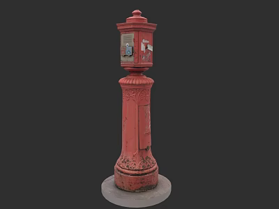 Red Vintage Postbox in Urban Architecture Landscape with Classic Design 3d model