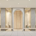 SPA Sauna Interior Design With Marble Walls Arches Bathtubs And Corridor Lighting