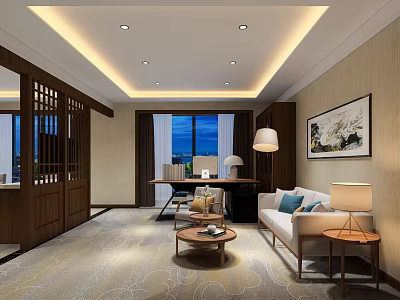 Modern Hotel Guest Room Interior Design With Sofa Coffee Table And Wall Painting 3d model