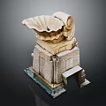 Ancient Ornate Stone Carving With Shell Shaped Top Scroll Design And Pedestal Base