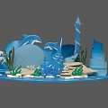 Ocean Themed Decorative Model Featuring Dolphins Waves Seashell Lighthouse And Seaweed