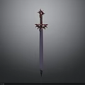 Ornate Red Decorative Sword With Metallic Blade And Intricate Hilt Design