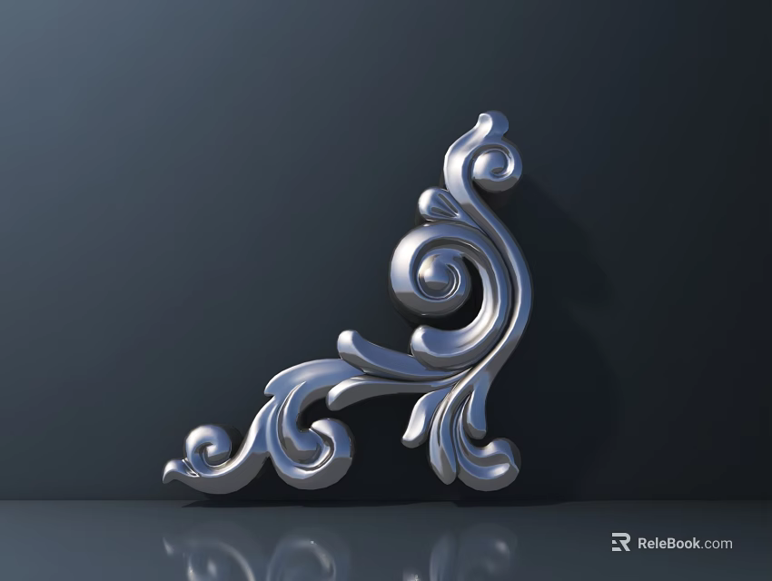 Intricate Silver Metal Carving with Elegant Scroll Patterns and Shiny Surface for Corner Decoration 3d model 