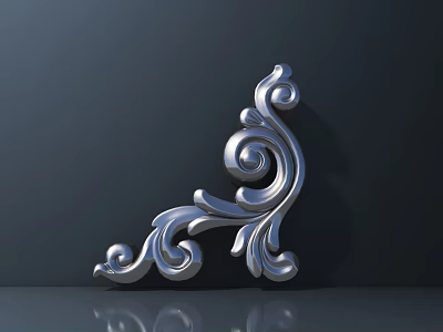 Intricate Silver Metal Carving with Elegant Scroll Patterns and Shiny Surface for Corner Decoration 3d model