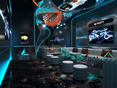 Modern KTV Interior With Neon Lights Party Theme Sofas And TV Screens 3d model