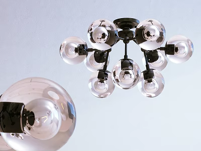 Modern Chandelier With Multiple Clear Glass Balls And Black Metal Frame 3d model