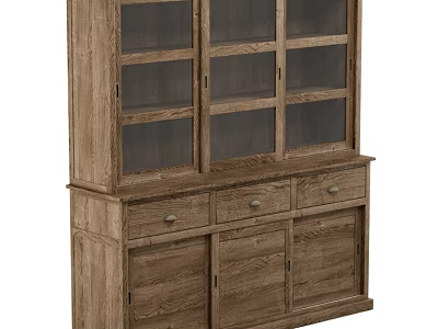 Rustic Oak Wooden Sideboard With Glass Panel Doors Drawers And Cabinet Doors 3d model