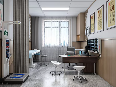 Medical Examination Room Interior With Medical Equipment Desk Chairs And Wall Paintings 3d model