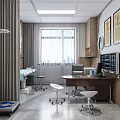 Medical Examination Room Interior With Medical Equipment Desk Chairs And Wall Paintings
