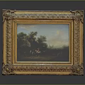 Classical Golden Carved Frame With Rural Landscape Oil Painting Houses Trees And Figures
