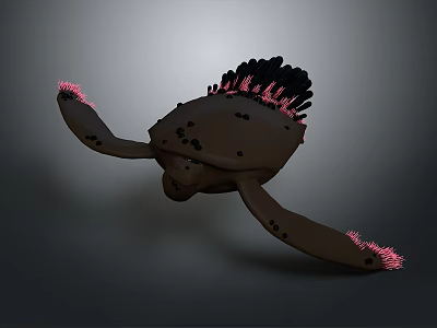 Reptile Sea Turtle With Brown Body Black Spiked Shell And Pink Luminous Edges On Flippers 3d model