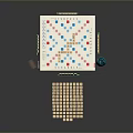 Household Board Game Set With Wooden Letter Tiles Blue Container And Game Board