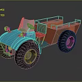 Blue And Orange Off Road Vehicle With Large Tires And Metal Railings