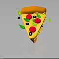 Fresh Pizza Slice With Orange Crust Red Tomato Slices Green Basil And Black Olives