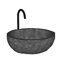 Elegant Round Dark Textured Stone Washbasin With Modern Black Faucet