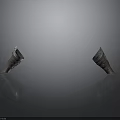 Two Brown Armor Vambraces with Metallic Decorations on Smooth Gray Reflective Surface
