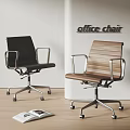 Modern Office Chair With Black Leather Brown Wooden Slat Metal Frame Armrests And Wheels
