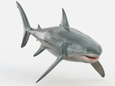 Realistic Gray Shark 3D Model Displaying Open Mouth With Sharp Teeth In Swimming Pose 3d model