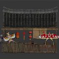 Traditional Chinese Wooden Pavilion With Tiled Roof Red Lanterns And Decorative Paper Umbrella