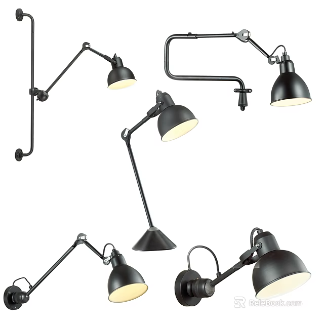 Modern Adjustable Black Lighting Combination Featuring Wall Mounted And Table Lamps 3d model 