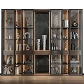 Modern Wooden Cabinet Shelf With Glass Doors Multi Tiered Storage For Decorative Items And Books