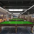 Billiard Room Interior Featuring Green Felt Tables Ceiling Lighting Comfortable Sofas And TV Screens 3d model