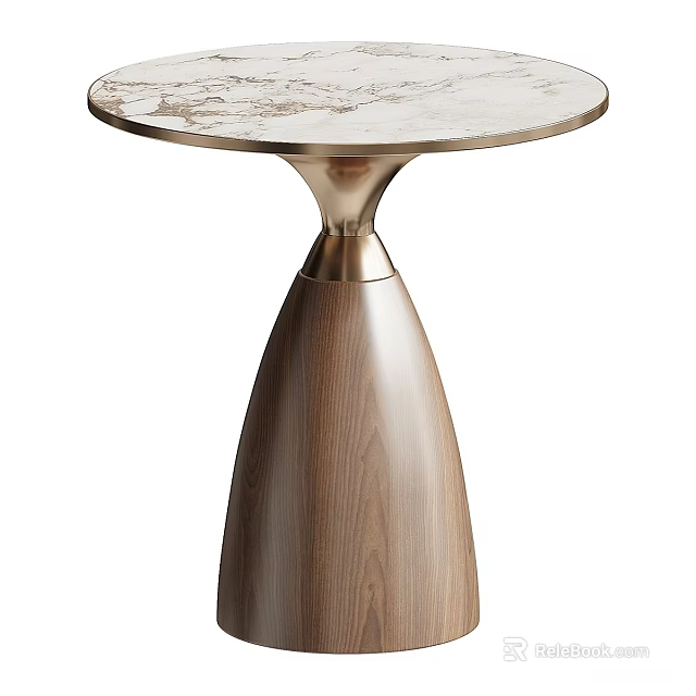 Modern Stylish Side Table with Round Marble Top and Metal Wooden Base Design 3d model 