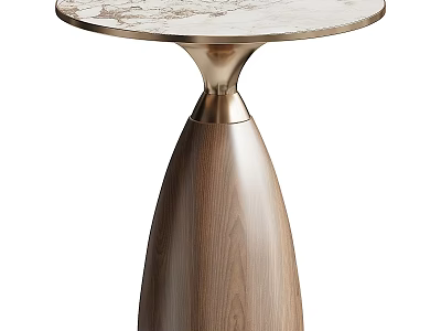Modern Stylish Side Table with Round Marble Top and Metal Wooden Base Design 3d model