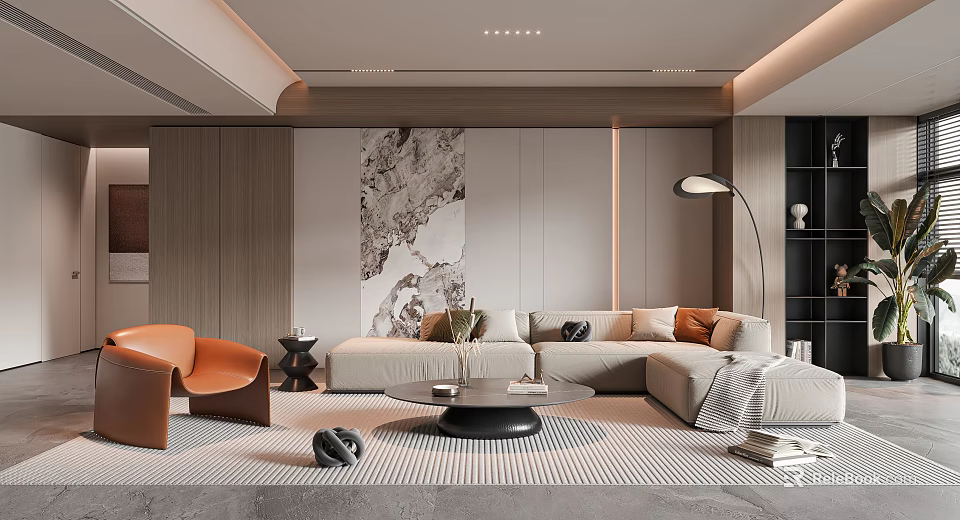 Elegant Modern Living Room Interior Design With Sofa Accent Chair And Floor Lamp 3d model 