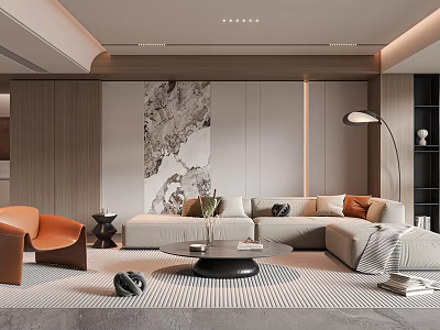 Elegant Modern Living Room Interior Design With Sofa Accent Chair And Floor Lamp 3d model