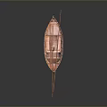 Traditional Wooden Watercraft With Oars Mast And Blue Red Hull Design