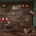 Vintage Style Study Room With Wooden Shelves And Antiques