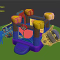 Colorful Inflatable Bounce House With Yellow Top Blue Brown Structure Puppy Design And Mat
