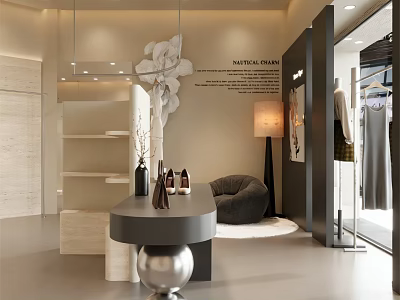 Modern Light Luxury Clothing Store Interior With Elegant Apparel Display And Cozy Lounge Space 3d model