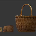Handwoven Wicker Basket and Wooden Storage Containers with Yellow Cube for Home Use