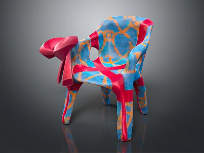 Vibrant Leisure Chair With Abstract Blue Red Orange Patterns And Modern Unique Shape 3d model