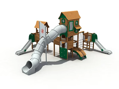 Children's Wooden Playground Structure With Slide Playhouse And Stairs 3d model