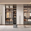 Elegant Modern Wardrobe Interior With Glass Doors Hanging Clothes And Storage Shelves