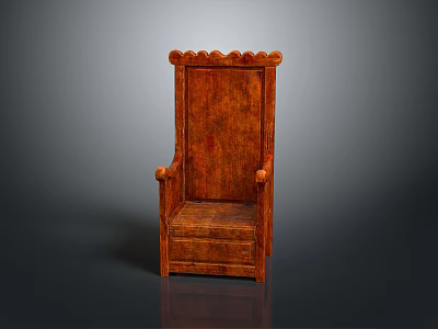 Traditional Brown Wooden Single Sofa With Carved Scalloped Top And Round Arms 3d model