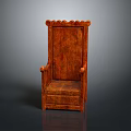 Traditional Brown Wooden Single Sofa With Carved Scalloped Top And Round Arms