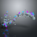 Gray Wooden Stone Objects Floating With Pink Blue Glowing Parts Fragments And Reflections